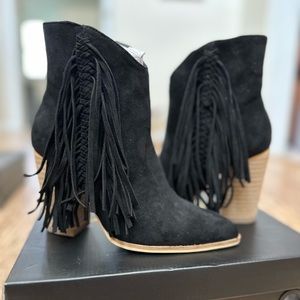 Brand New Pointed Toe Suede Bootie with Fringe